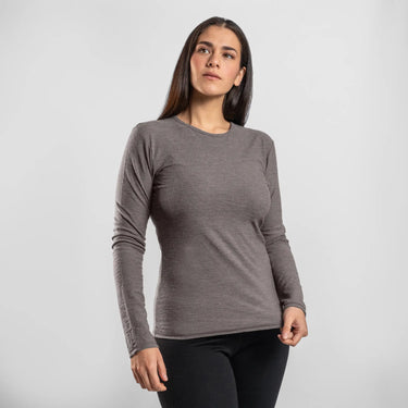 womens low impact long sleeve shirt color natural gray