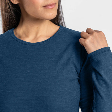 womens sustainable long sleeve shirt color natural blue