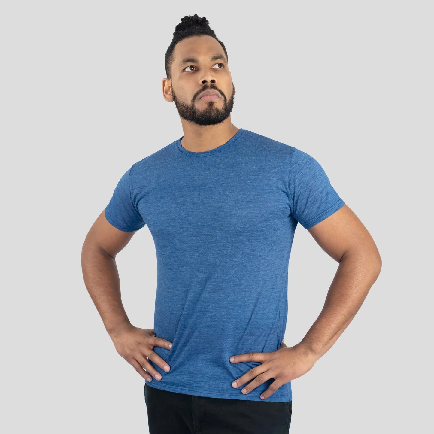 Men's Alpaca Wool T-Shirt: 160 Ultralight Crew Neck color Natural Blue