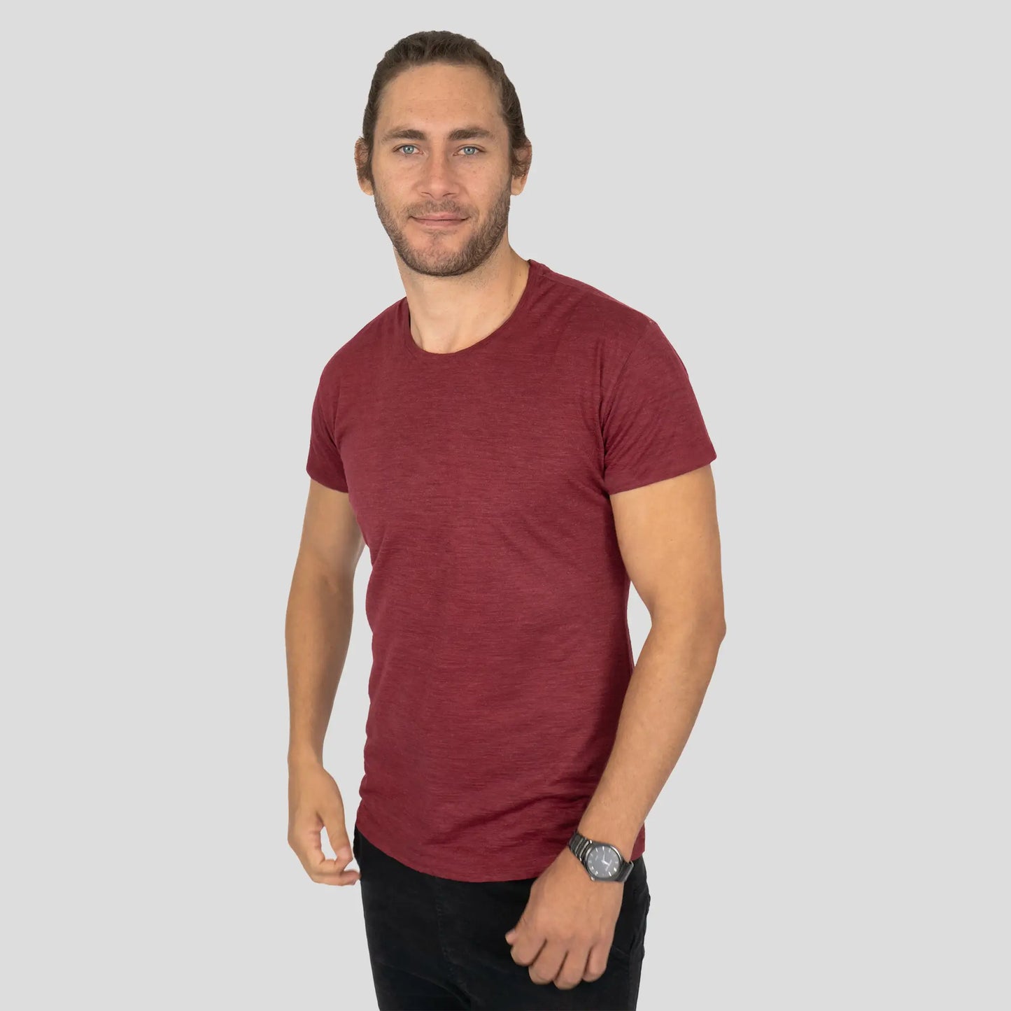 Men's Alpaca Wool T-Shirt: 160 Ultralight Crew Neck color Natural Red