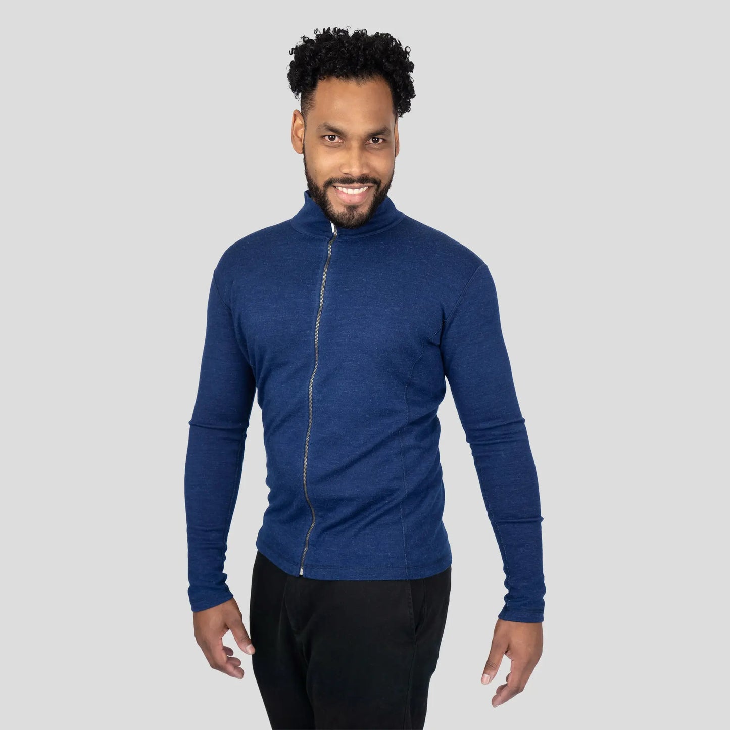 Men's Alpaca Wool Fleece Jacket: 420 Midweight Full-Zip color Natural Blue