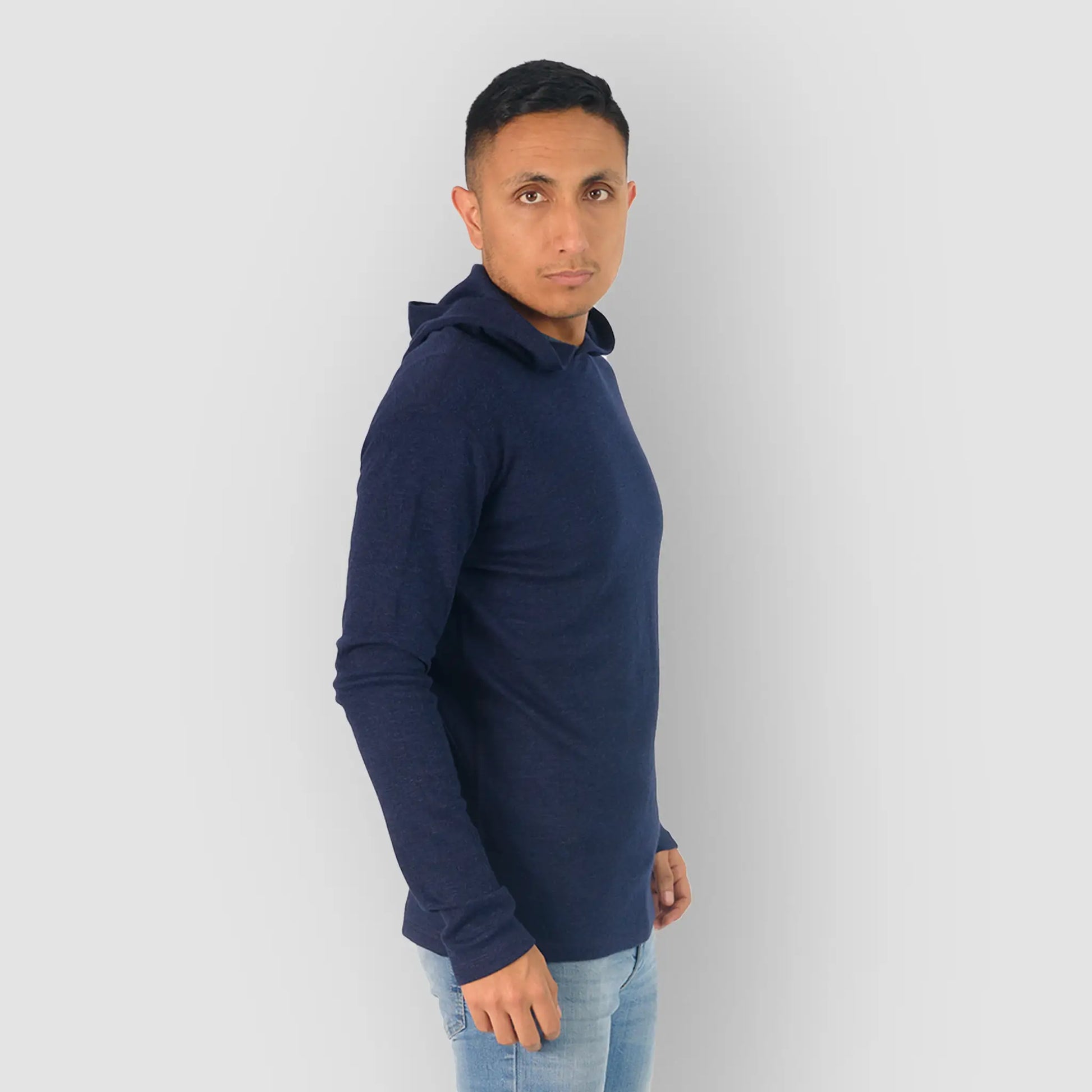 mens comfortable fit pullover hoodie lightweight color navy blue