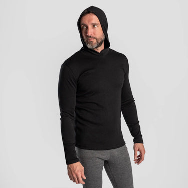 mens thermal wool pullover hoodie midweight color black