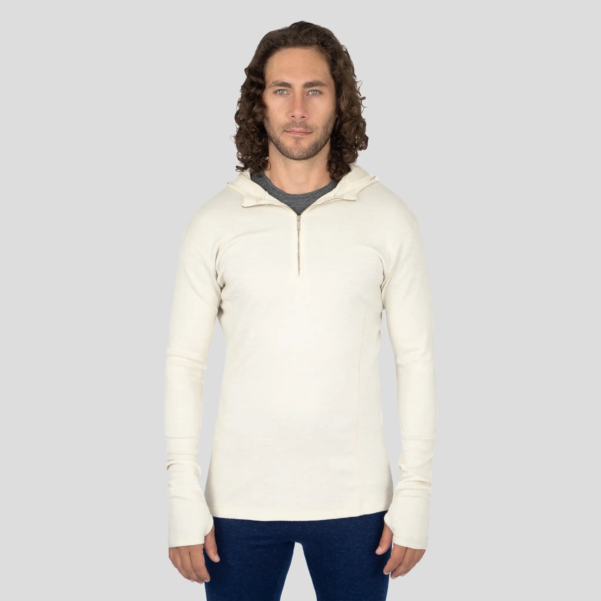 Men's Alpaca Wool Hoodie: 300 Lightweight Half-Zip color Natural White