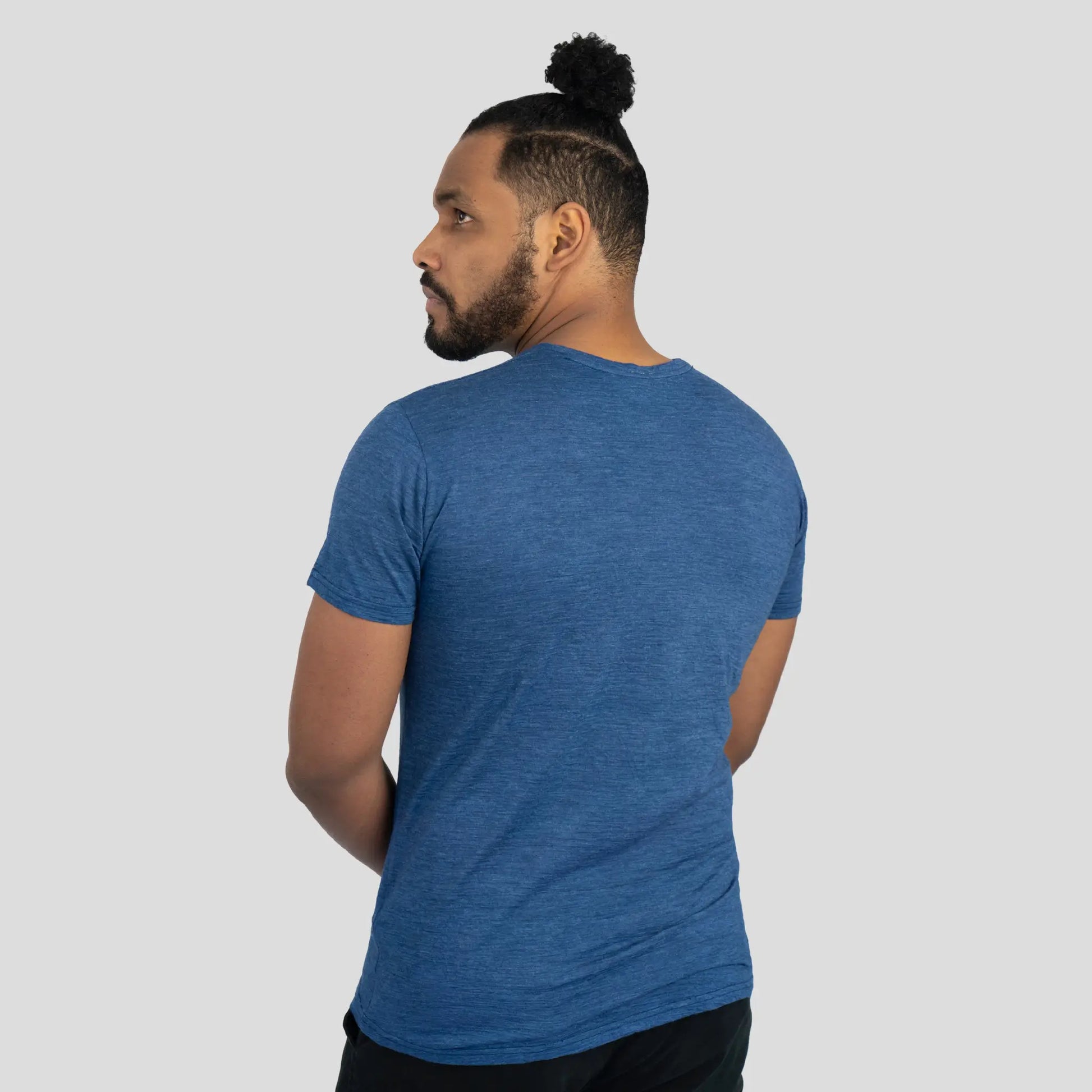 Men's Alpaca Wool T-Shirt: 160 Ultralight Crew Neck color Natural Blue