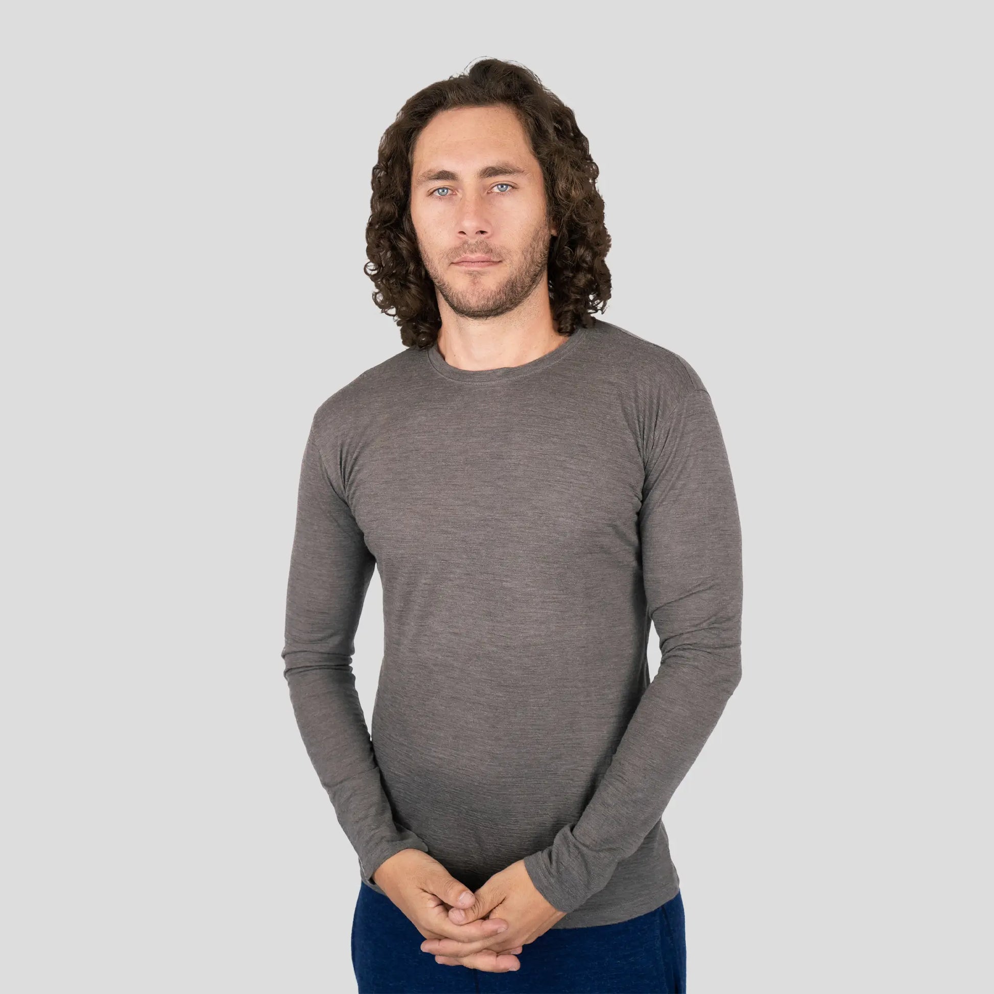 Men's Alpaca Wool Long Sleeve Base Layer: 160 Ultralight color Natural Gray