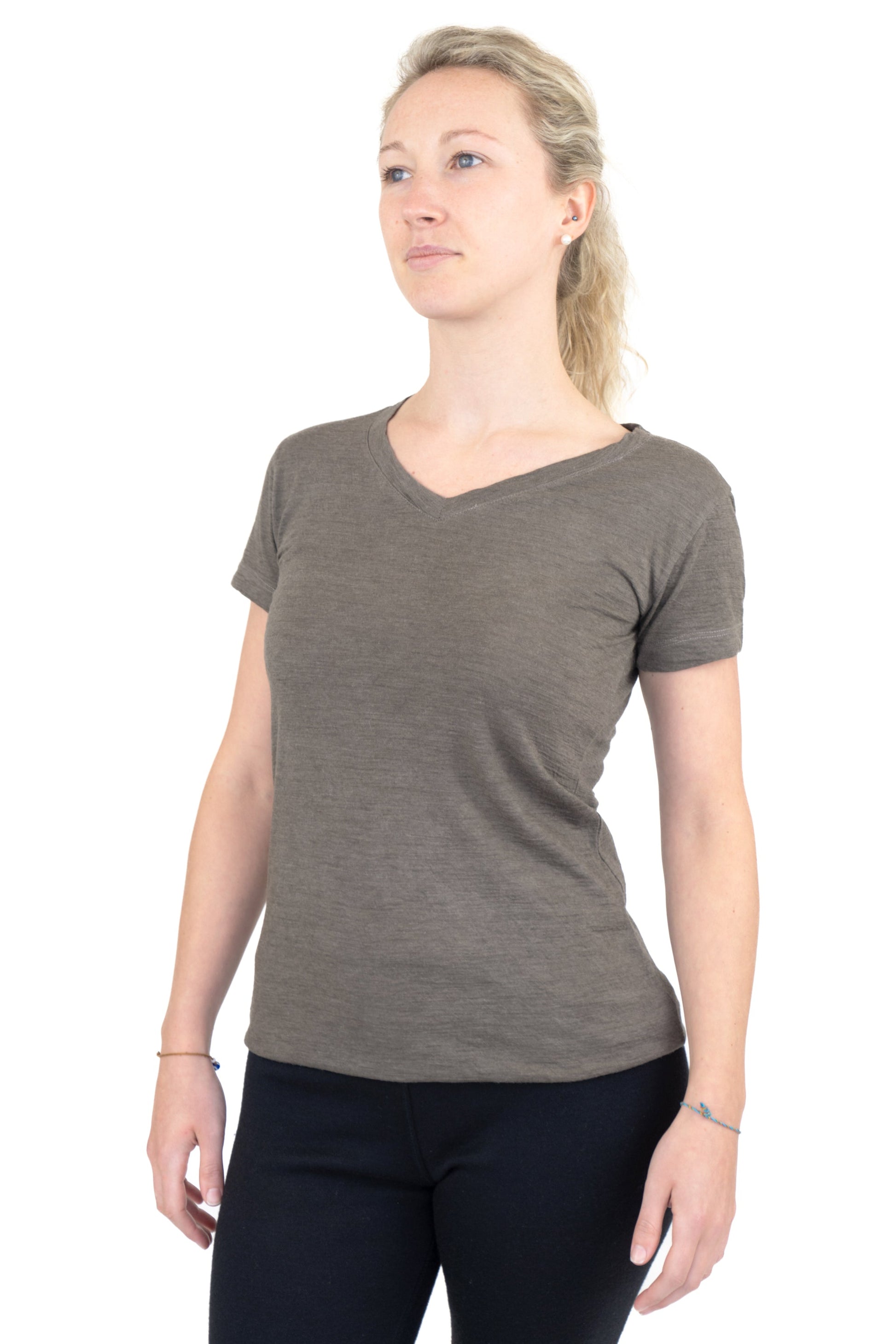 Women's Alpaca Wool T-Shirt: 160 Ultralight V-Neck color Natural Charcoal