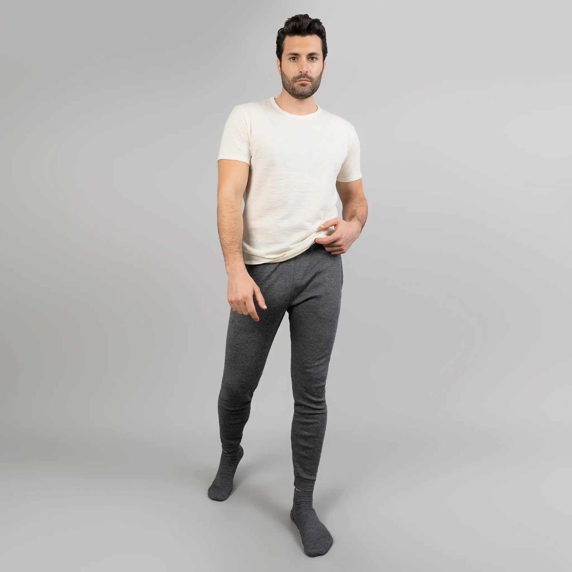 Men's Alpaca Wool Jogging Bottoms: 420 Midweight color Gray