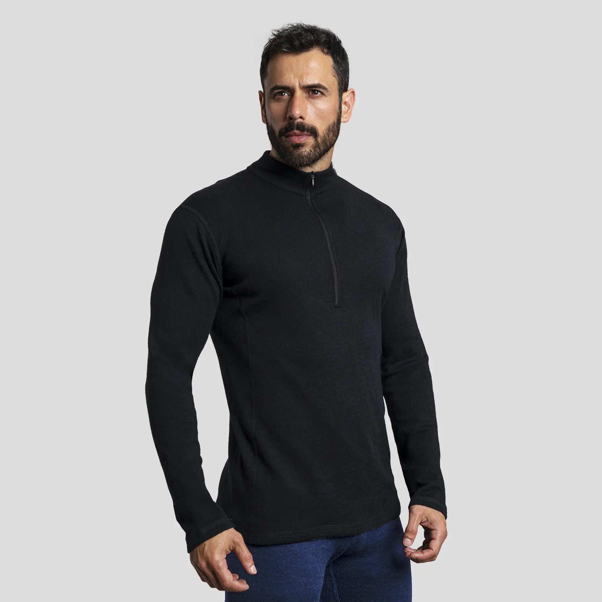 Men's Alpaca Wool Base Layer: 300 Lightweight Half-Zip color Black