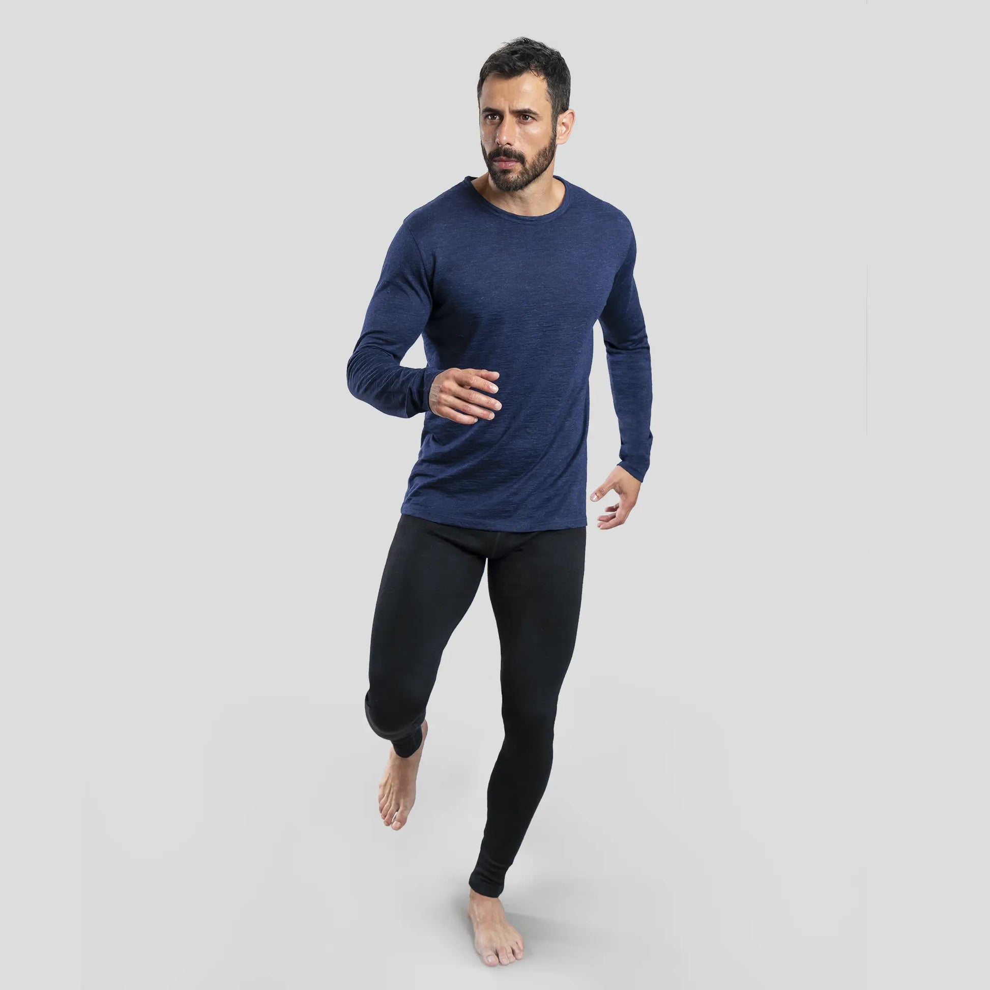 Men's Alpaca Wool Long Sleeve Base Layer: 160 Ultralight color Navy Blue