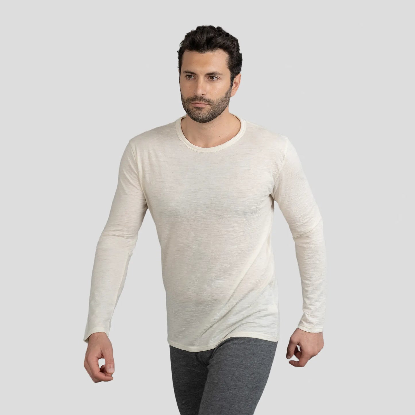 Men's Alpaca Wool Long Sleeve Base Layer: 160 Ultralight color Natural White