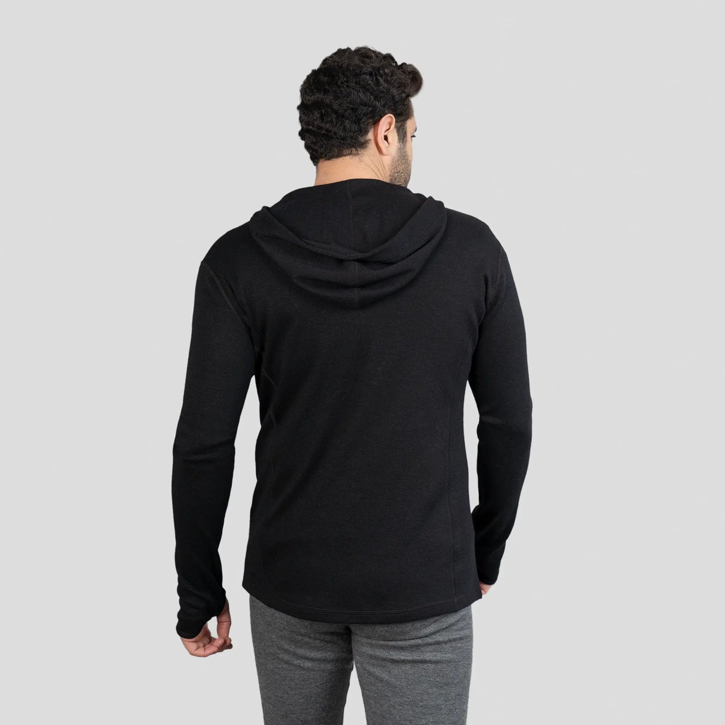 Men's Alpaca Wool Hoodie: 300 Lightweight Half-Zip color Black