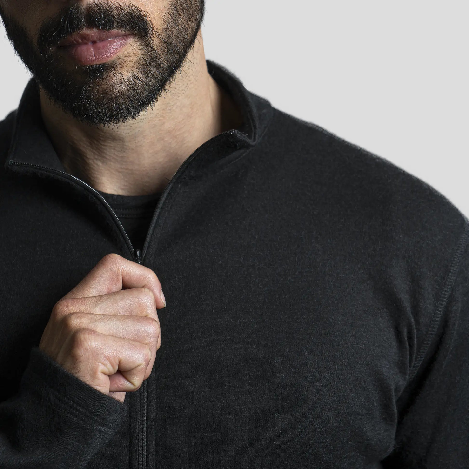 Men's Alpaca Wool Base Layer: 300 Lightweight Half-Zip color Black