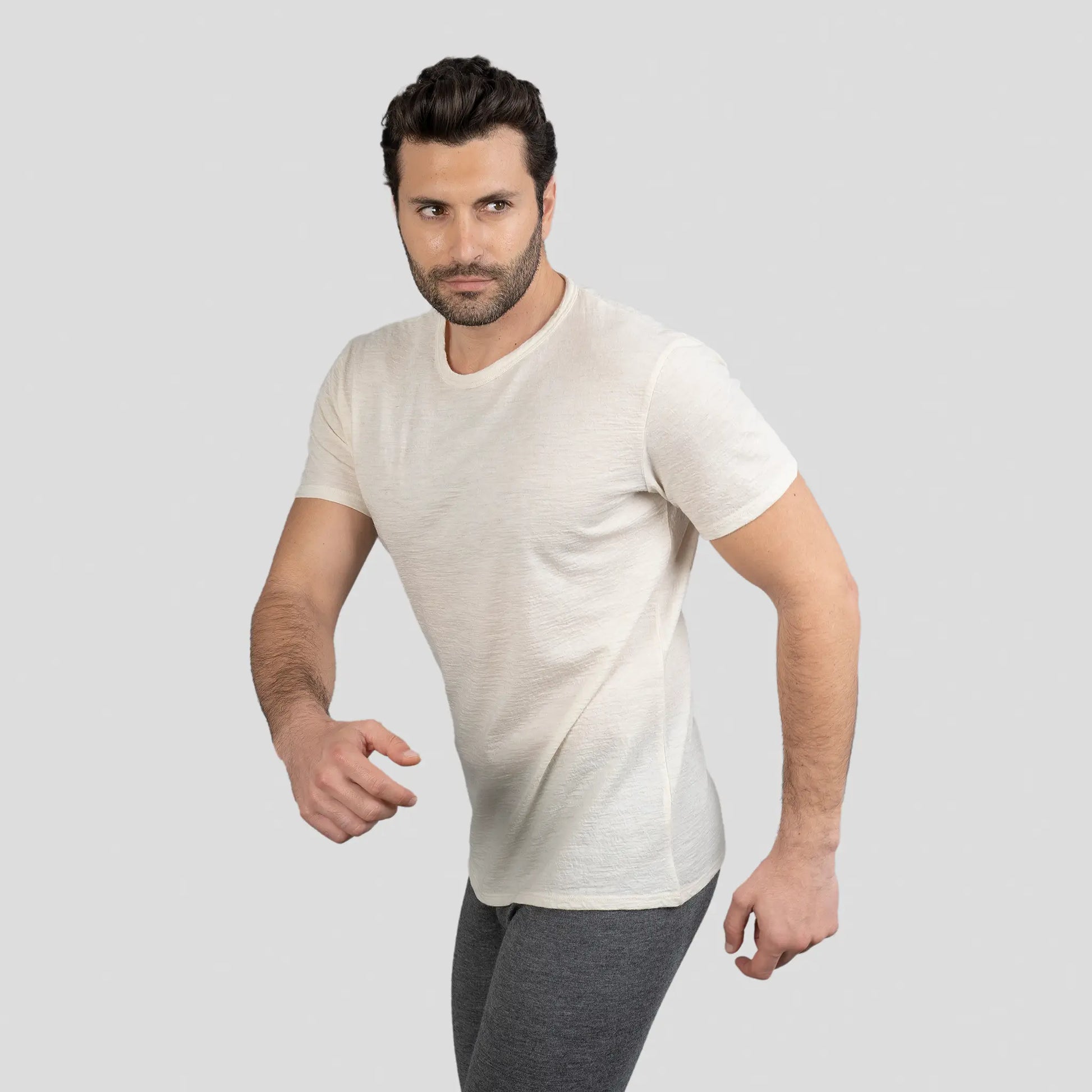 Men's Alpaca Wool T-Shirt: 160 Ultralight Crew Neck color Natural White