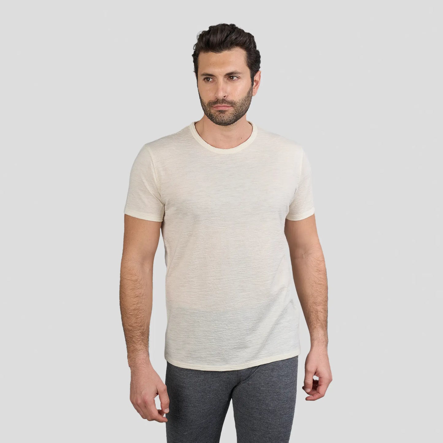 mens versatile design crew neck tshirt color natural white