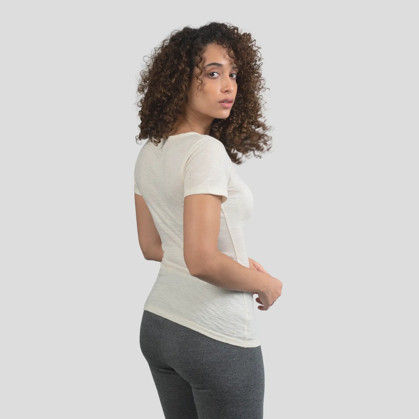 women ultra soft vneck tshirt color natural white