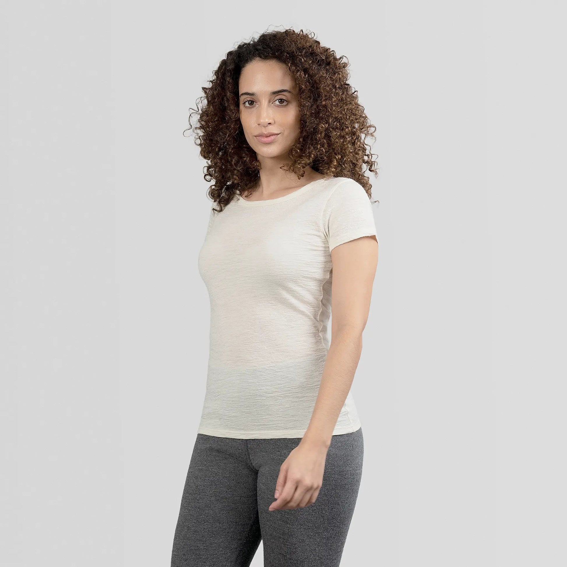 Women's Alpaca Wool T-Shirt: 160 Ultralight Crew Neck color Natural White