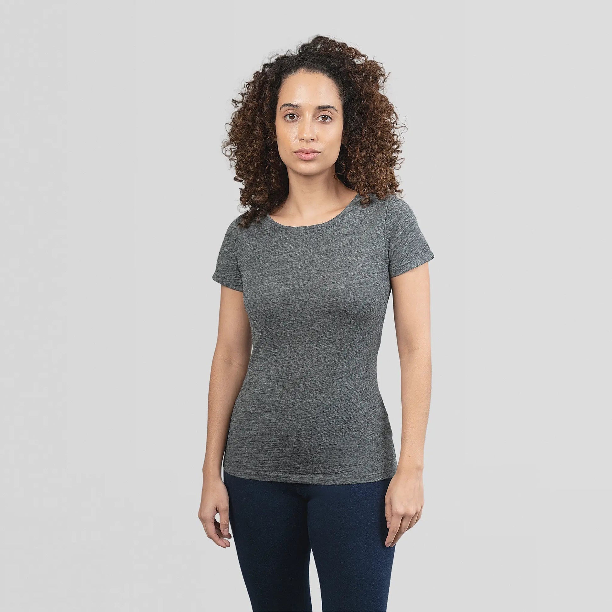 Women's Alpaca Wool T-Shirt: 160 Ultralight Crew Neck color Gray